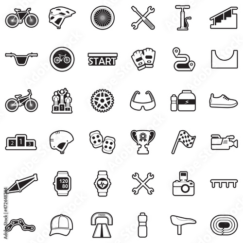 Biking Icons. Line With Fill Design. Vector Illustration.