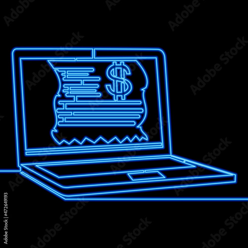 Continuous line Electron biing online payment neon