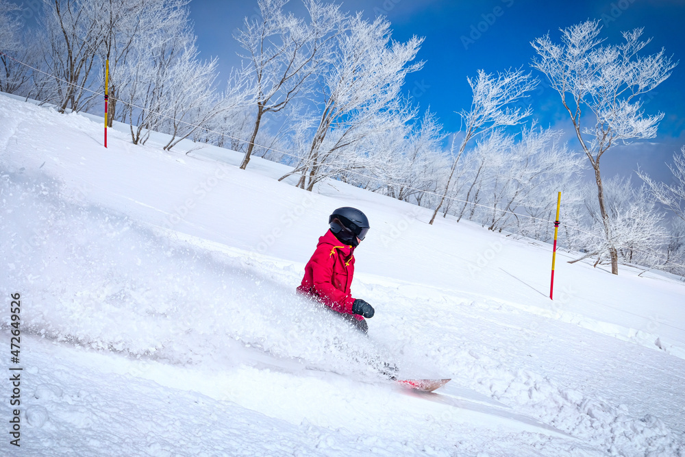 新雪を楽しむスキーヤー