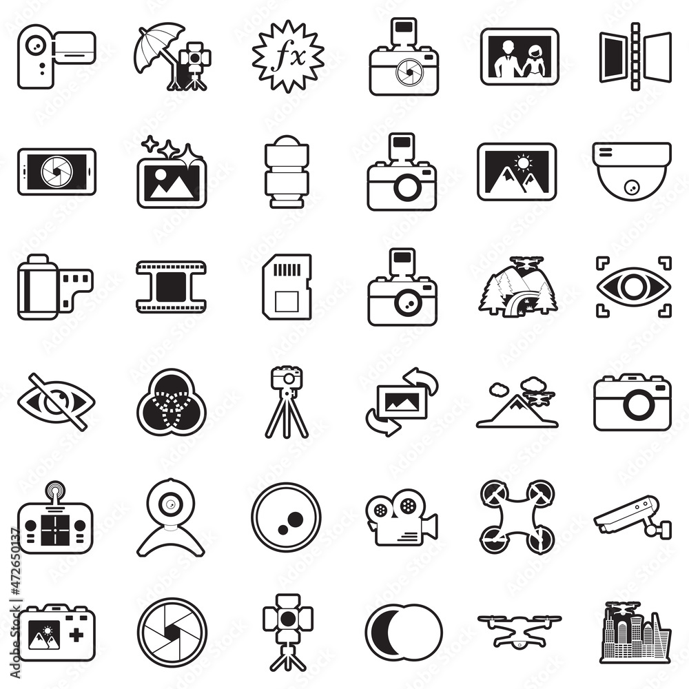 Camera Icons. Line With Fill Design. Vector Illustration.