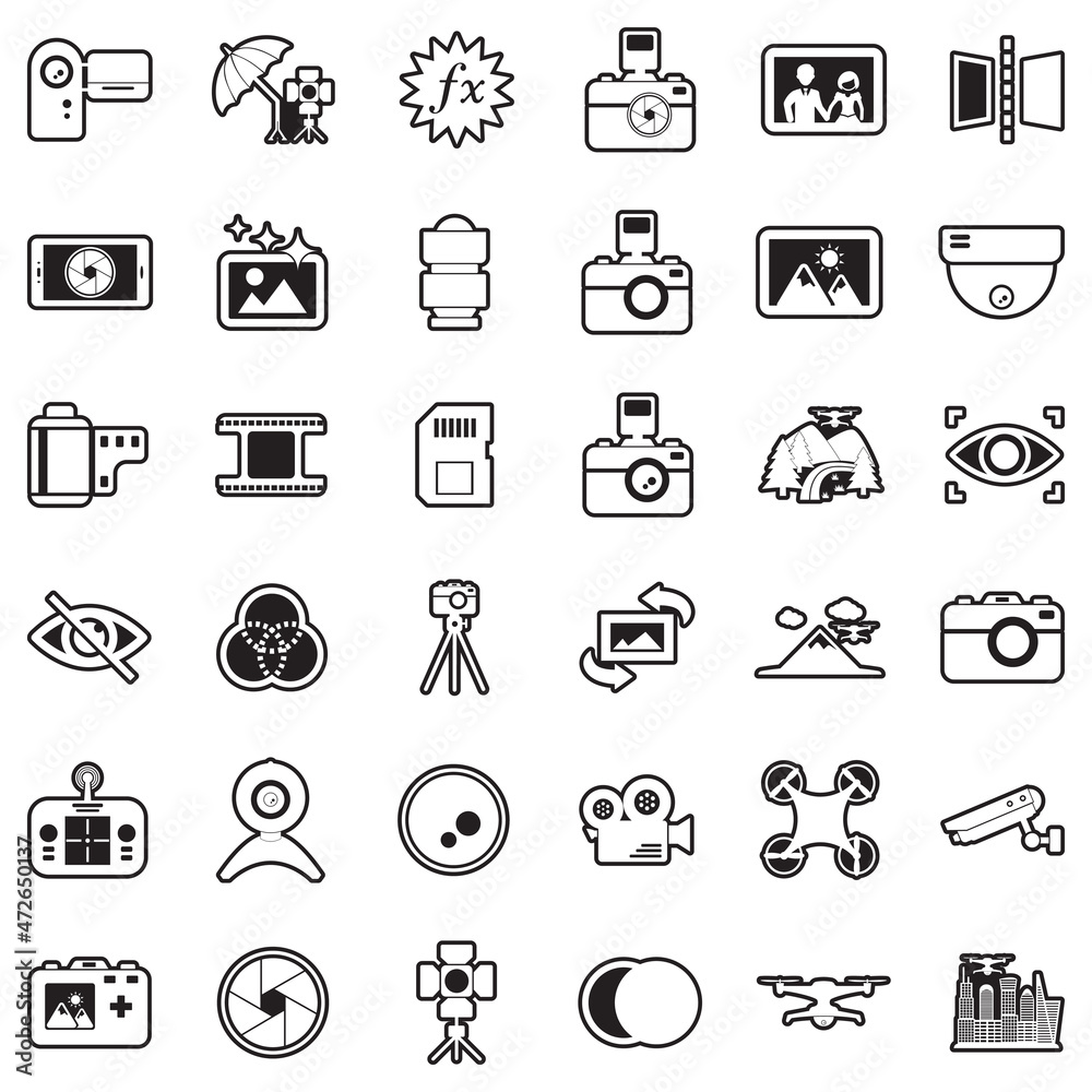 Camera Icons. Line With Fill Design. Vector Illustration. Camera Icons. Line With Fill Design. Vector Illustration.