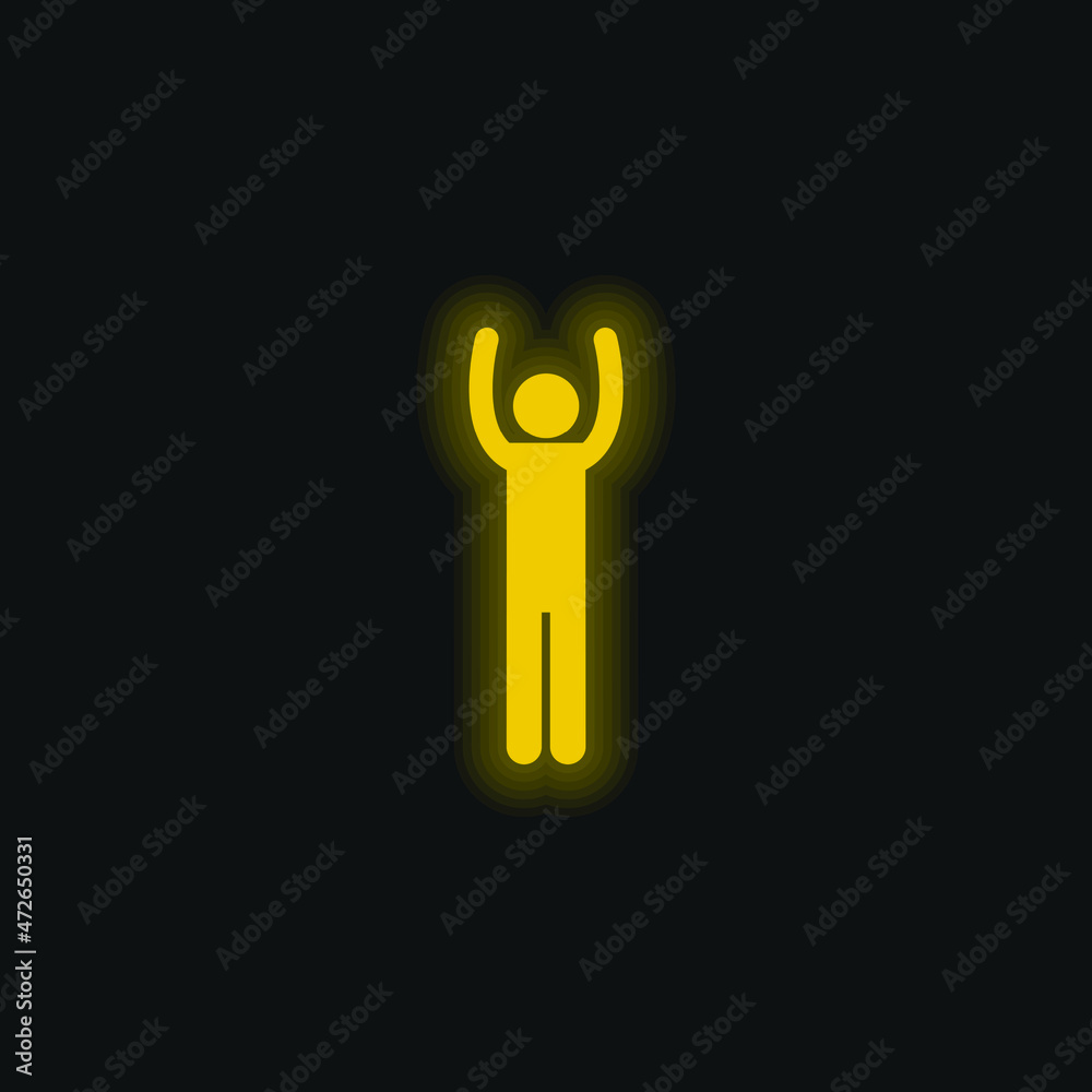 Arms Up Silhouette yellow glowing neon icon Arms Up Silhouette yellow glowing neon icon