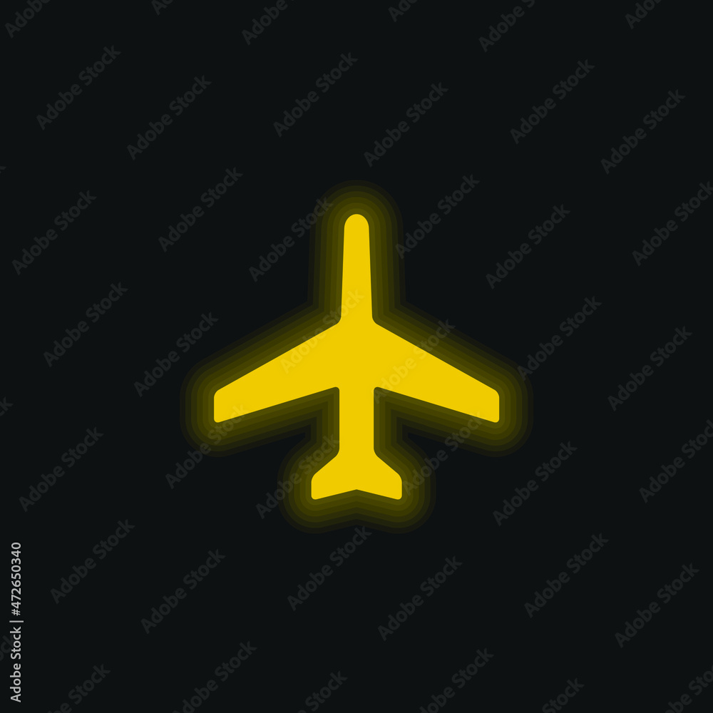 Airplane Pointing Up yellow glowing neon icon Airplane Pointing Up yellow glowing neon icon
