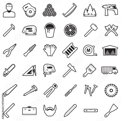 Carpenter Icons. Line With Fill Design. Vector Illustration.
