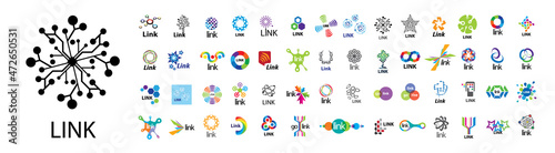 A set of vector logos link communication on a white background