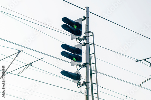 Railway station traffic light, safety control system. Railroad navigation and signalization 