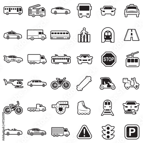 City Transport Icons. Line With Fill Design. Vector Illustration.