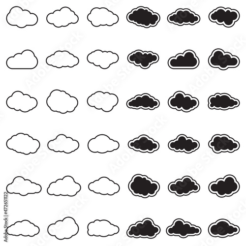 Clouds Icons. Line With Fill Design. Vector Illustration.