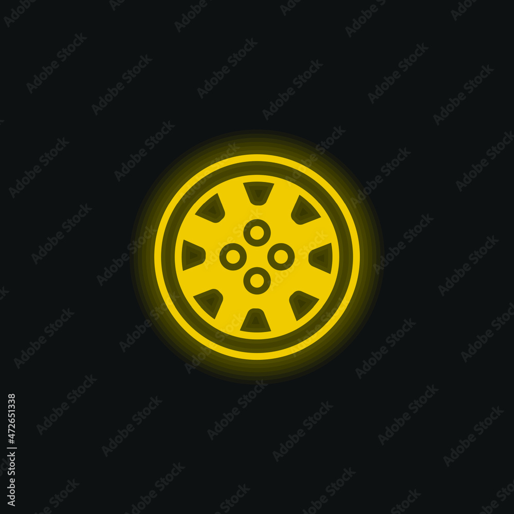 Alloy Wheel yellow glowing neon icon Alloy Wheel yellow glowing neon icon