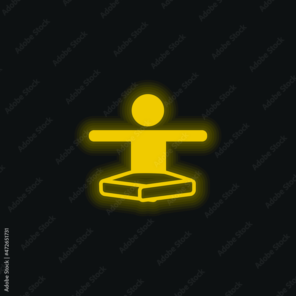 Boy In Lotus Position Stretching Arms yellow glowing neon icon Boy In Lotus Position Stretching Arms yellow glowing neon icon