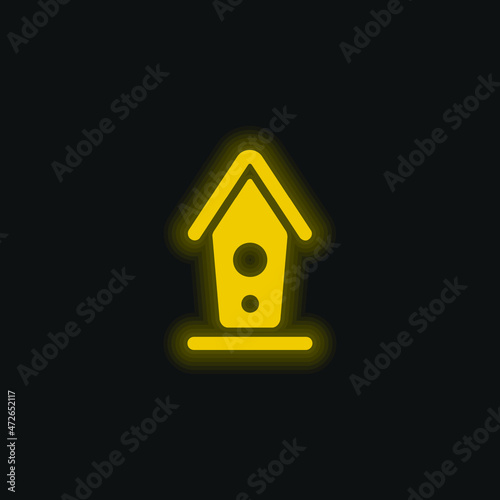 Birdhouse yellow glowing neon icon