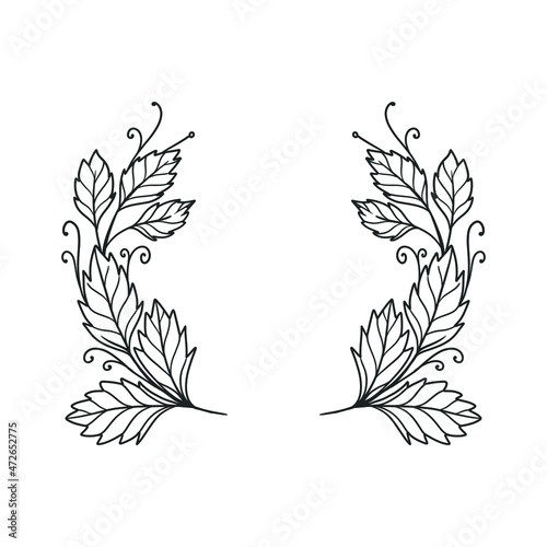 floral wreath illustration for a decorative frame. beautiful hand drawn drawing of leaves frame to decorate a wedding invitation, greeting card, and more.