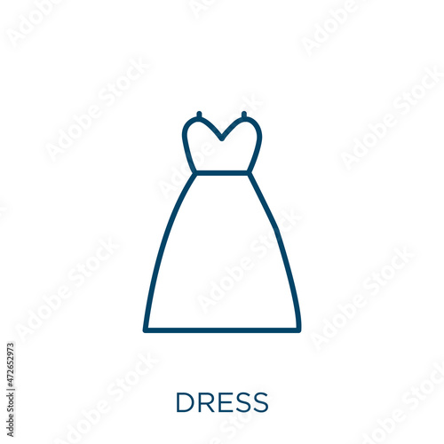 dress icon. Thin linear dress outline icon isolated on white background. Line vector dress sign, symbol for web and mobile.