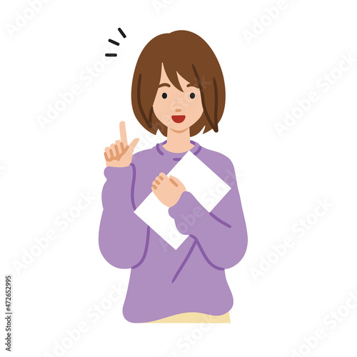 立って書類を手に持って何かひらめいたリモートワークの女性