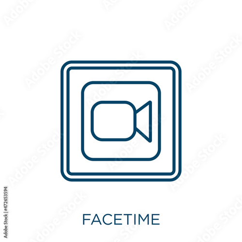 facetime icon. Thin linear facetime outline icon isolated on white background. Line vector facetime sign, symbol for web and mobile.
