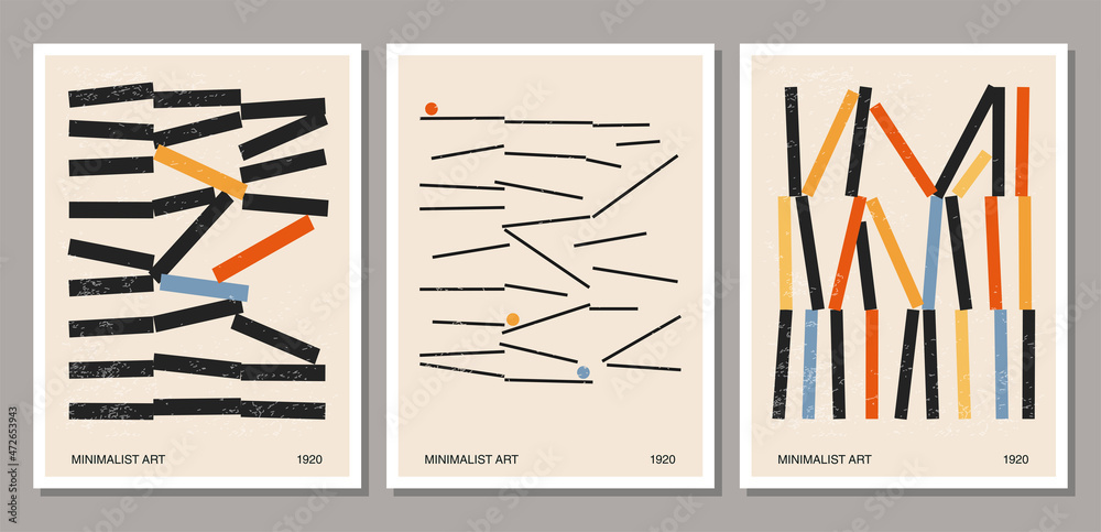 Set of minimal 20s geometric design poster with primitive shapes - obrazy, fototapety, plakaty 