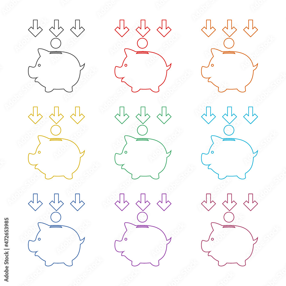 Fototapeta premium Piggy bank icon isolated on white background, color set