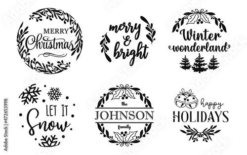 Christmas door signs set. Christmas ornaments. Christmas round signs.