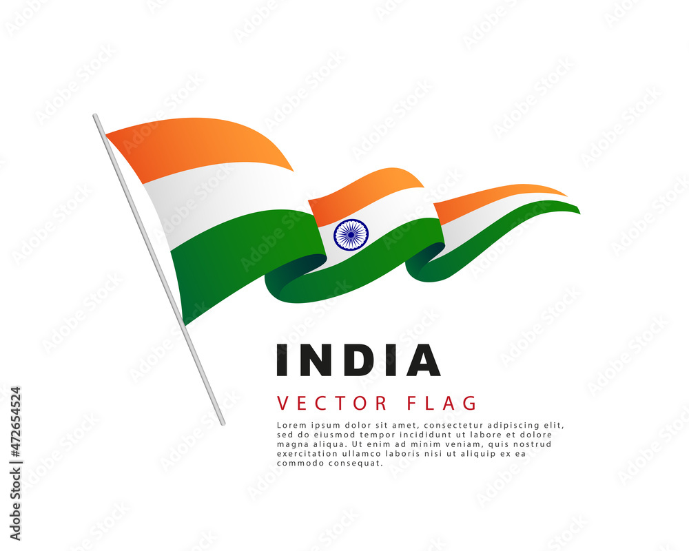 The flag of India hangs from a flagpole and flutters in the wind. Vector illustration isolated on white background. The flag of India hangs from a flagpole and flutters in the wind. Vector illustration isolated on white background.