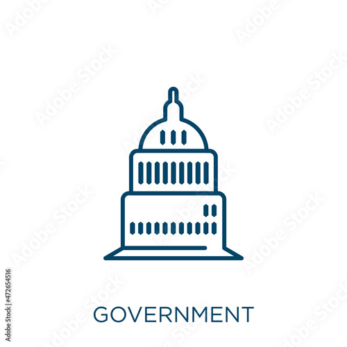 government icon. Thin linear government outline icon isolated on white background. Line vector government sign, symbol for web and mobile.