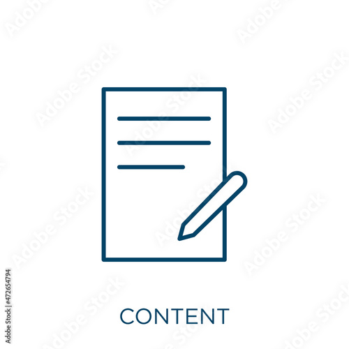 content icon. Thin linear content outline icon isolated on white background. Line vector content sign, symbol for web and mobile.