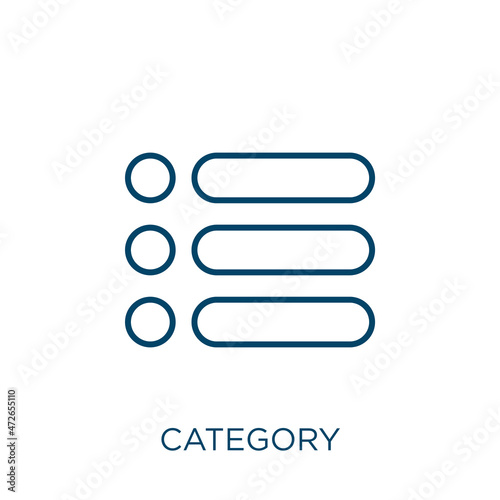 category icon. Thin linear category outline icon isolated on white background. Line vector category sign, symbol for web and mobile.