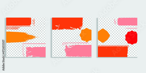 Social media square covers with grunge design  . Contemporary style . Post frame stories templates. Layout for promotion .Media banner .Vector