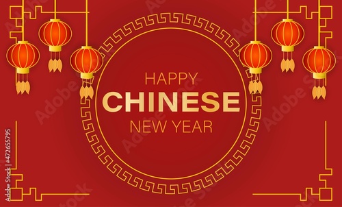 Chinese new year greeting design vector background with lantern decoration