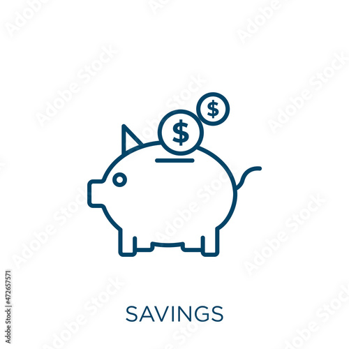 savings icon. Thin linear savings outline icon isolated on white background. Line vector savings sign, symbol for web and mobile.