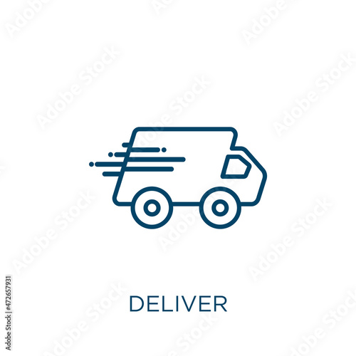deliver icon. Thin linear deliver outline icon isolated on white background. Line vector deliver sign, symbol for web and mobile.