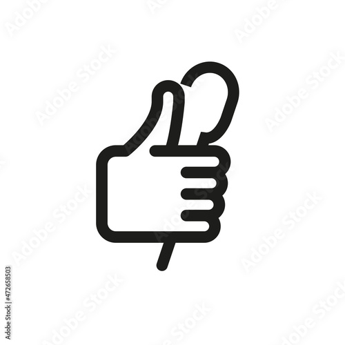 A good food icon. A hand with a raised thumb and a spoon in his hands. Simple linear vector illustration on a white background