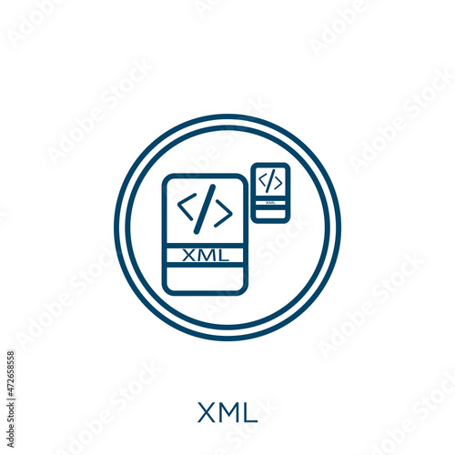 xml icon. Thin linear xml outline icon isolated on white background. Line vector xml sign, symbol for web and mobile.