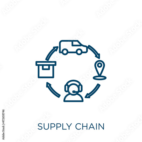 supply chain icon. Thin linear supply chain outline icon isolated on white background. Line vector supply chain sign, symbol for web and mobile.