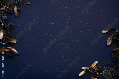 dark blue background with mistletoe 