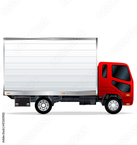 short red transport delivery truck realistic