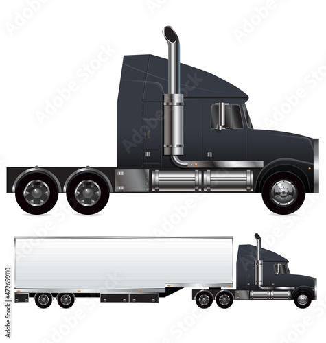 semi trailer black truck long nose photo