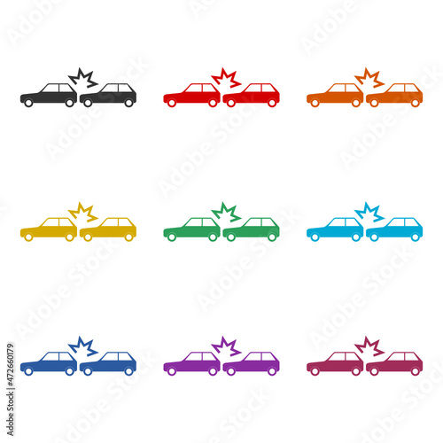 Road car accident icon isolated on white background, color set