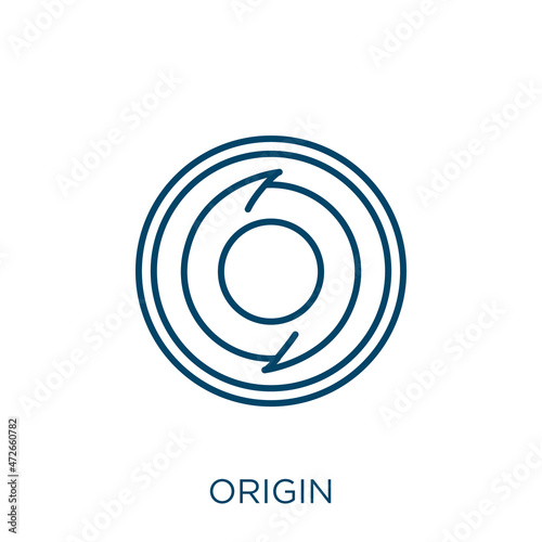 origin icon. Thin linear origin outline icon isolated on white background. Line vector origin sign, symbol for web and mobile.