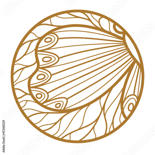 Beautiful butterfly among leaves round floral vintage linear logo design template for perfume or fashion or salon logo isolated on white, elegant linear graphic design of nature beauty.