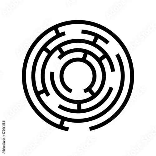 Radial labyrinth maze vector design, children game to play, find way out.