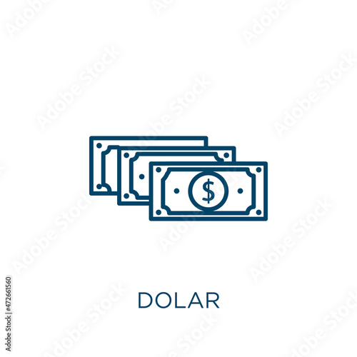 dolar icon. Thin linear dolar outline icon isolated on white background. Line vector dolar sign, symbol for web and mobile.