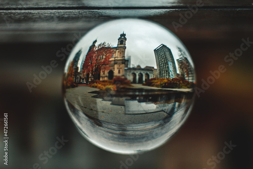 City Lensball View in Centrum of Warsaw, Poland, Europe, Autumn Time. photo