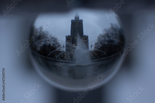 City Lensball View in Centrum of Warsaw, Poland, Europe, Autumn Time.