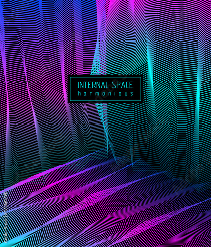 Vector surreal illusion art for design, line art 3d dimensional textured inner space, hallucinogen drug trip theme. Fantastic psychedelic trendy modern op art, optical dimensional illusion.