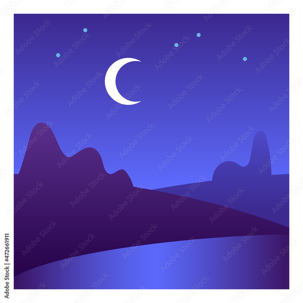 Obraz premium Night landscape. Countryside under dark night sky with moon crescent