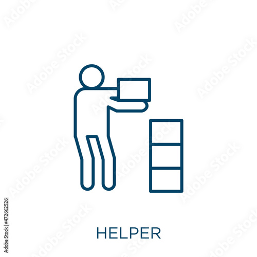 helper icon. Thin linear helper outline icon isolated on white background. Line vector helper sign, symbol for web and mobile.