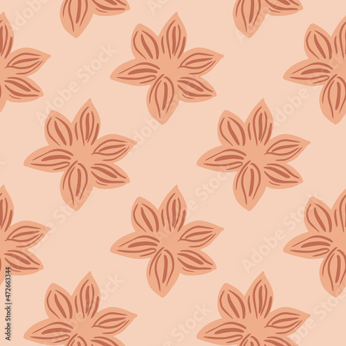 Seamless pattern sanise on beige background. Vector repeat template spice in doodle style. Hand drawn elements nature texture for fabric