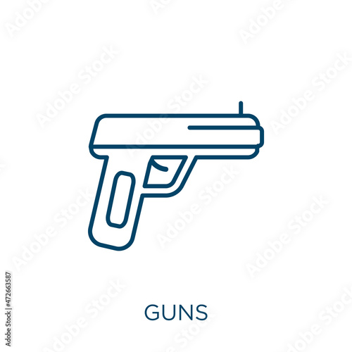guns icon. Thin linear guns outline icon isolated on white background. Line vector guns sign, symbol for web and mobile.