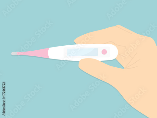 hand holding electric thermometer - vector illustration