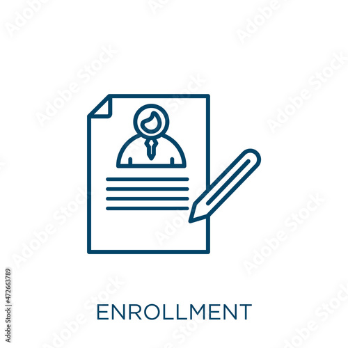 enrollment icon. Thin linear enrollment outline icon isolated on white background. Line vector enrollment sign, symbol for web and mobile. photo